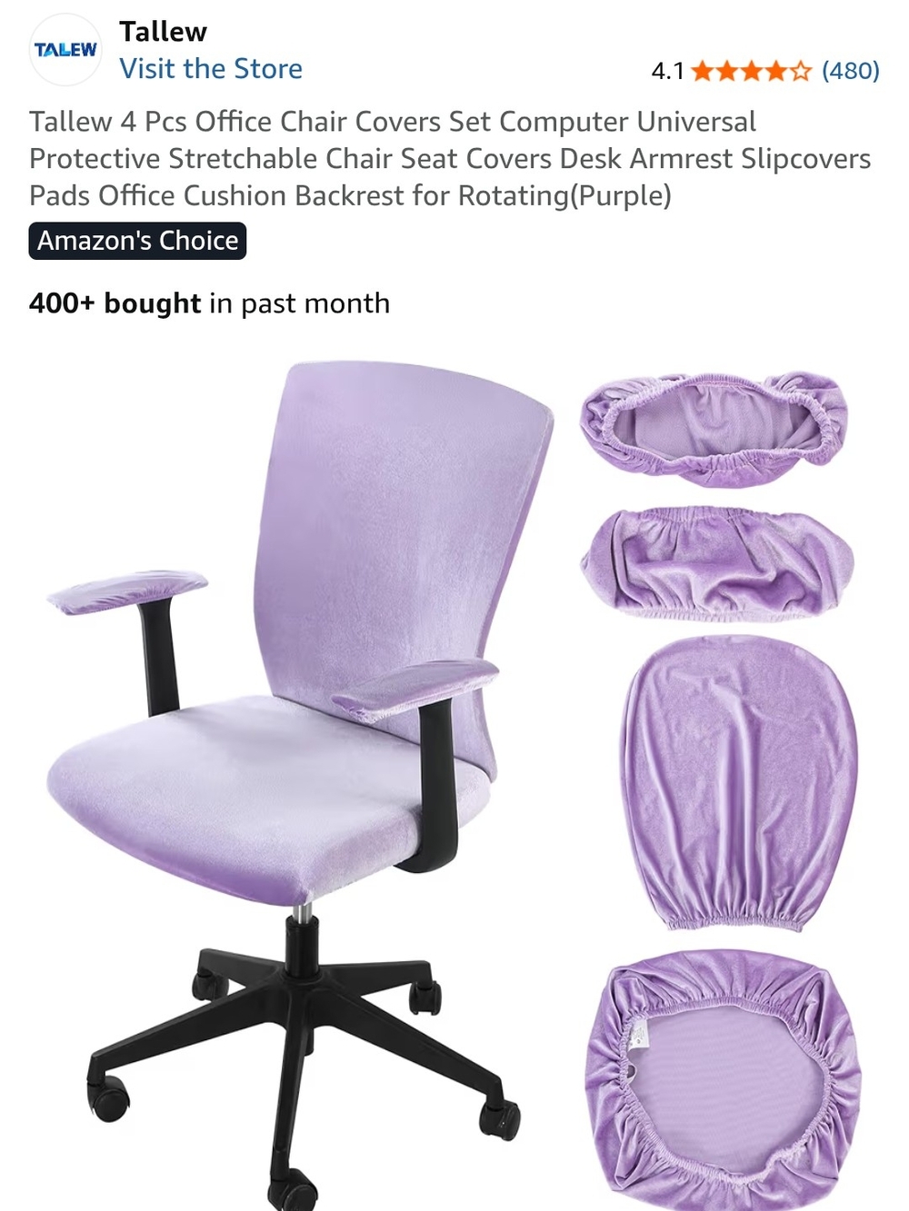 Lilac Stretch Office Chair Cover Set - 4 PC